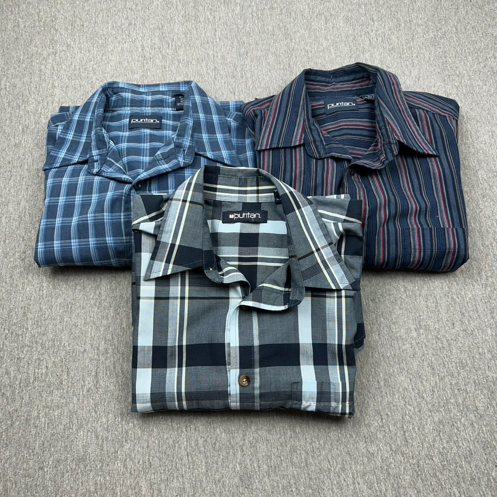 Lot of 3 Puritan Button Up Short Sleeve Shirts Mens Small Lightweight Blue